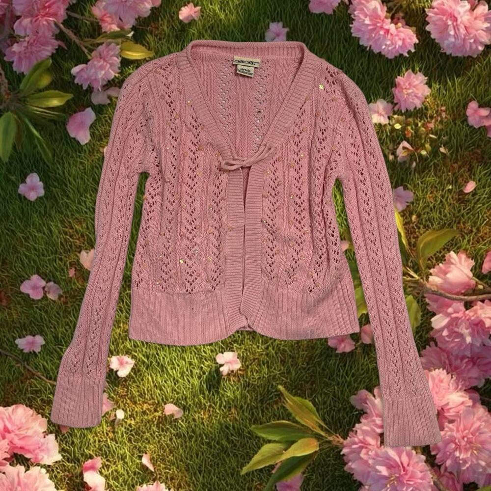 Pink cherokee open knit sequin